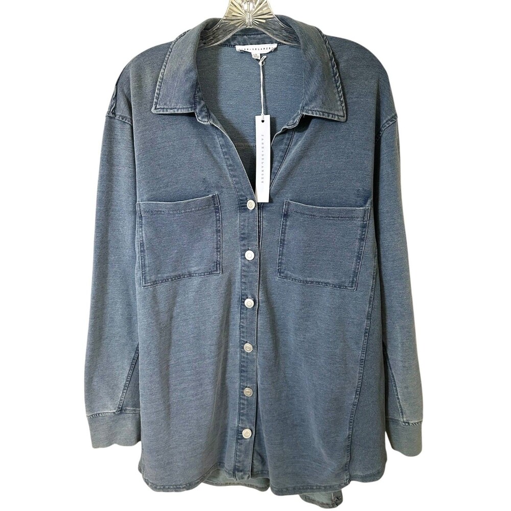 Jane & Delancey Women's Button Down Shirt Top Denim Look Plus Size 2X Navy